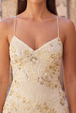 Apricot Bodycon Spaghetti Straps Beaded Short Cocktail Dress with Sequins