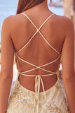 Apricot Bodycon Spaghetti Straps Beaded Short Cocktail Dress with Sequins