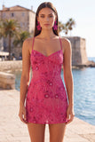 Apricot Bodycon Spaghetti Straps Beaded Short Cocktail Dress with Sequins
