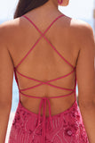 Apricot Bodycon Spaghetti Straps Beaded Short Cocktail Dress with Sequins