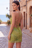 Apricot Bodycon Spaghetti Straps Beaded Short Cocktail Dress with Sequins