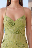 Apricot Bodycon Spaghetti Straps Beaded Short Cocktail Dress with Sequins