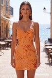 Apricot Bodycon Spaghetti Straps Beaded Short Cocktail Dress with Sequins