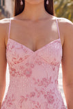 Apricot Bodycon Spaghetti Straps Beaded Short Cocktail Dress with Sequins