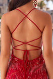 Apricot Bodycon Spaghetti Straps Beaded Short Cocktail Dress with Sequins