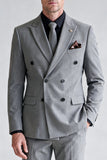 Grey 2 Piece Peak Lapel Double Breasted Men's Prom Suits