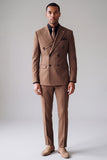 Khaki Peak Lapel Double Breasted 2‑Piece Men's Prom Suits