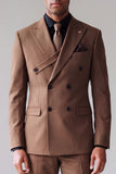 Khaki Peak Lapel Double Breasted 2‑Piece Men's Prom Suits