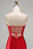Sparkly Red Cut Out Pearl Bodycon Strapless Short Homecoming Dress with Beading