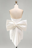 White Corset Lace Bodycon Strapless Short Cocktail Dress with Big Bow