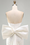 White Corset Lace Bodycon Strapless Short Cocktail Dress with Big Bow