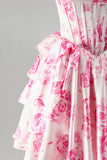 Pink Corset A-Line Tiered Ruffled Floral Printed Short Homecoming Dress