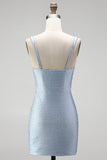 Blue Bodycon Thick Straps Sweetheart Short Homecoming Dress with Beading