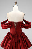 Burgundy Off-the-Shoulder Cut Out Bubble Hem Short Homecoming Dress