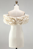 Ivory Stacked Ruffle Off the Shoulder Bodycon Short Homecoming Dress