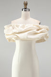 Ivory Stacked Ruffle Off the Shoulder Bodycon Short Homecoming Dress