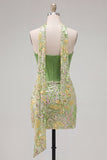 Green Sweetheart Bodycon Sequin Mini Party Dress with Neck Scarf