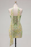 Green Sweetheart Bodycon Sequin Mini Party Dress with Neck Scarf