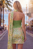 Green Sweetheart Bodycon Sequin Mini Party Dress with Neck Scarf