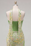 Green Sweetheart Bodycon Sequin Mini Party Dress with Neck Scarf