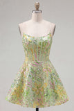 Strapless Green A-Line Corset Short Cocktail Dress with Sequins