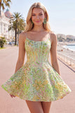 Strapless Green A-Line Corset Short Cocktail Dress with Sequins