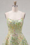 Strapless Green A-Line Corset Short Cocktail Dress with Sequins