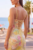 Light Yellow Sequins Appliques Bodycon Spaghetti Straps Short Cocktail Dress