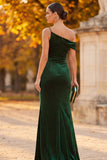 Dark Green Sheath Asymmetrical One Shoulder Beaded Ruched Long Formal Dress with Slit