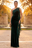 Dark Green Sheath One Shoulder Ruched Long Formal Dress with Draping