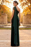 Dark Green Sheath One Shoulder Ruched Long Formal Dress with Draping