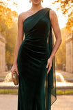 Dark Green Sheath One Shoulder Ruched Long Formal Dress with Draping