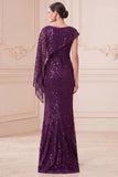 Dark Purple Mermaid One Shoulder Sequins Long Mother of the Bride Dress