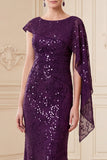 Dark Purple Mermaid One Shoulder Sequins Long Mother of the Bride Dress