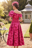 Asymmetrical Fuchsia One Shoulder Ruched A-Line Printed Mother of the Bride Dress