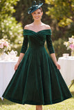 Dark Green Off the Shoulder A-Line 3/4 Sleeves Mother of the Bride Dress with Beading
