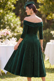Dark Green Off the Shoulder A-Line 3/4 Sleeves Mother of the Bride Dress with Beading