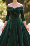 Dark Green Off the Shoulder A-Line 3/4 Sleeves Mother of the Bride Dress with Beading