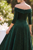 Dark Green Off the Shoulder A-Line 3/4 Sleeves Mother of the Bride Dress with Beading