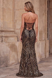 Halter V-Neck Black Sheath Sequins Long Prom Dress with High Side Slit