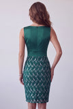 Dark Green Satin V-Neck Lace Bodycon Ruched Midi Cocktail Dress