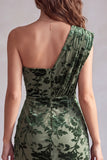 Eucalyptus One Shoulder Velvet Ruched Bodycon Short Cocktail Dress with Draping