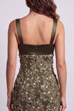Olive Square Neck Satin Appliques Sequins Lace Bodycon Short Cocktail Dress