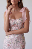 Blush Sequins Embroidery Thick Straps Bodycon Short Cocktail Dress