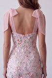 Blush Sequins Embroidery Thick Straps Bodycon Short Cocktail Dress