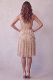 Champagne Tiered Ruffled High Neck Sleeveless Midi Cocktail Dress with Sequins