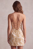 Champagne Bodycon Jacquard Strapless Short Cocktail Dress