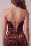Chocolates Bodycon Ruffled Velvet Floral Strapless Short Cocktail Dress