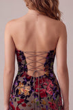 Burgundy Bodycon Strapless Velvet Printed Short Cocktail Dress