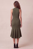 Olive High Neck Mermaid High Low Tulle Midi Formal Dress